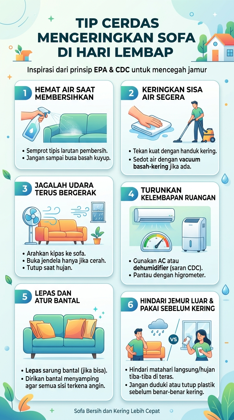 Infografik : Tips Cerdas Mengeringkan Sofa di Hari Lembab