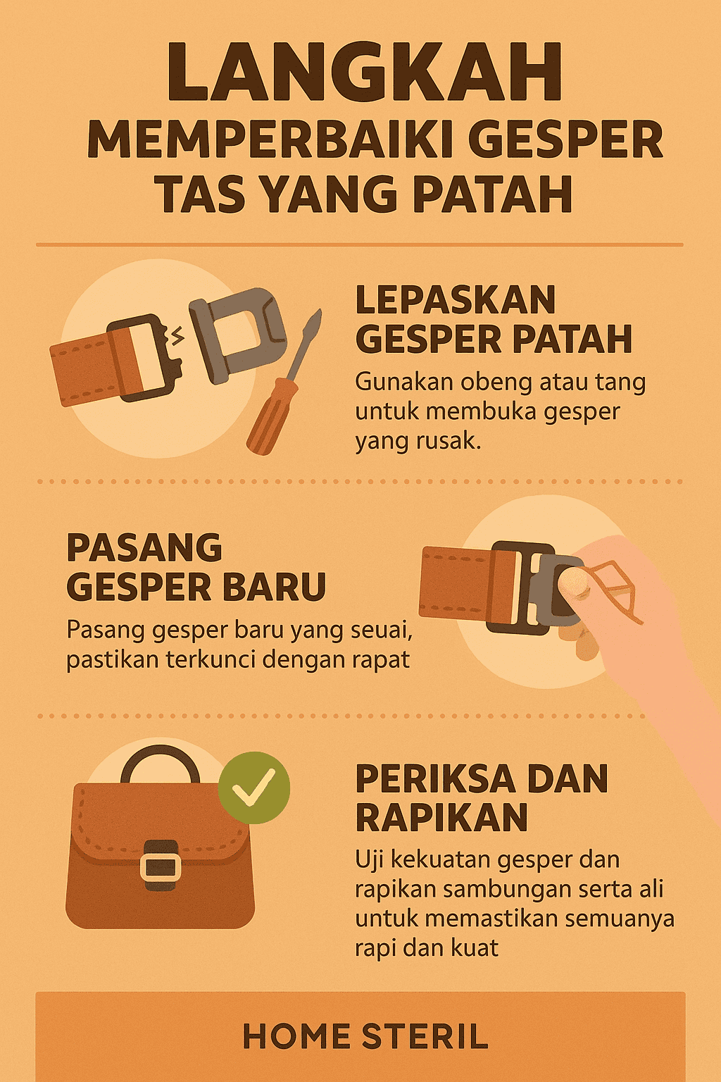 Infografik: Langkah Memperbaiki Gesper Tas yang Patah