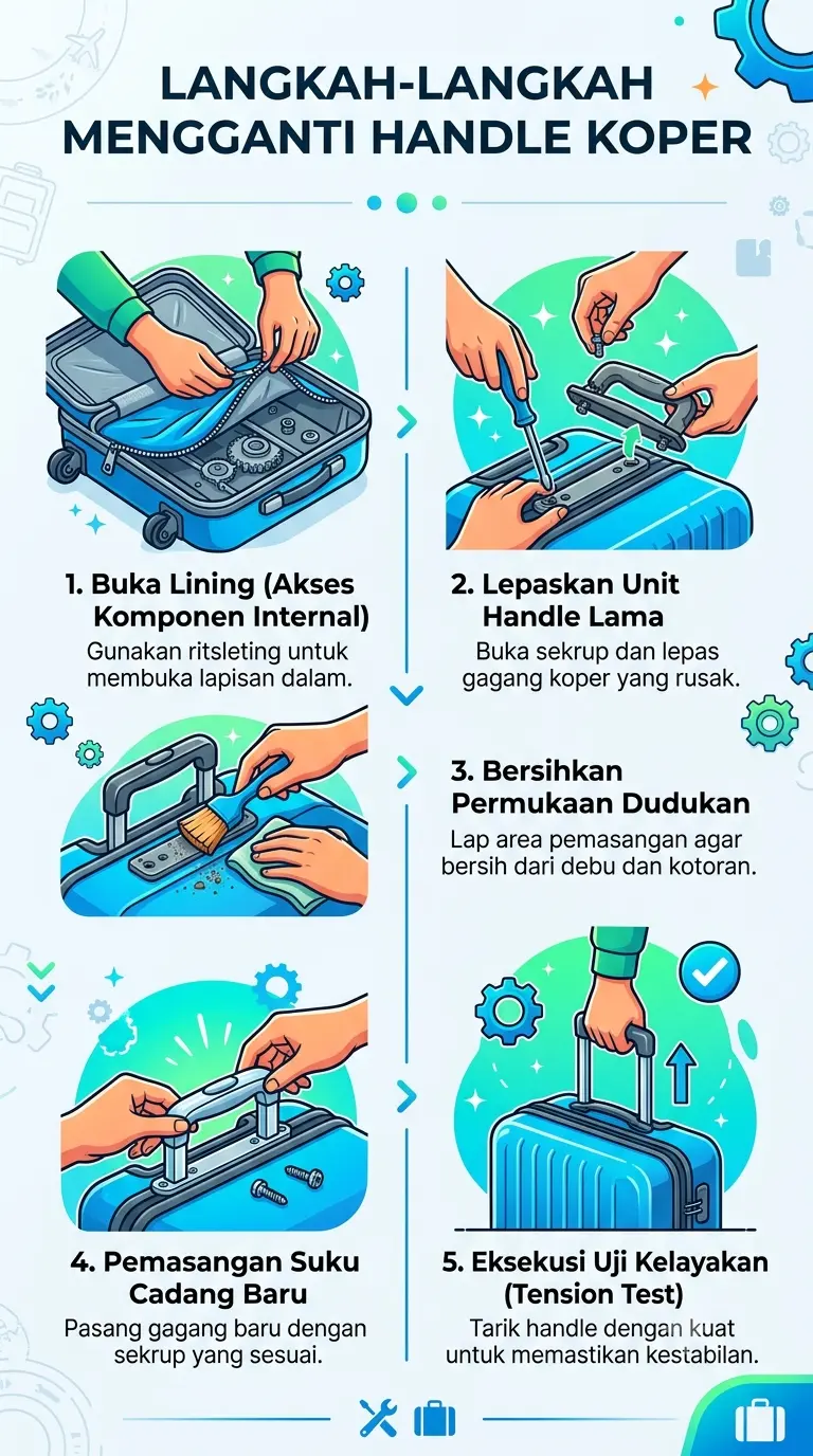 Infografik : Langkah-Langkah Mengganti Handle Koper