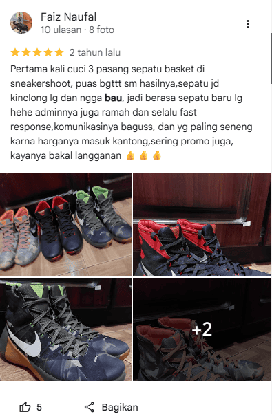 Rating Pelanggan Cuci Sepatu di Sneakershoot