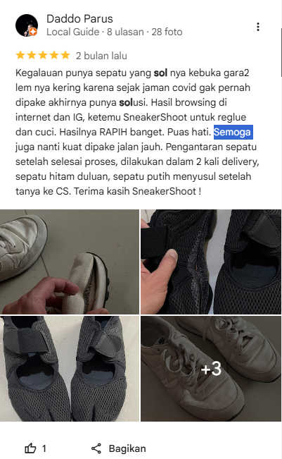 Testimoni Pelanggan Ganti Sol Sepatu di Sneakershoot