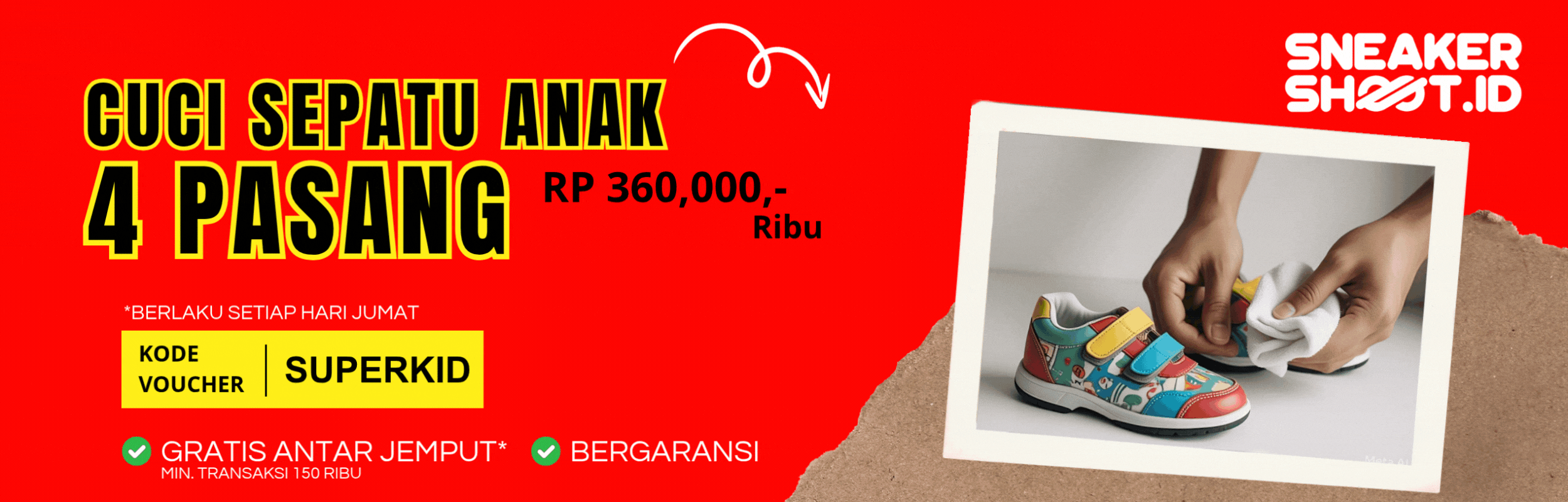 Promo Cuci Sepatu Anak 4 Pasang