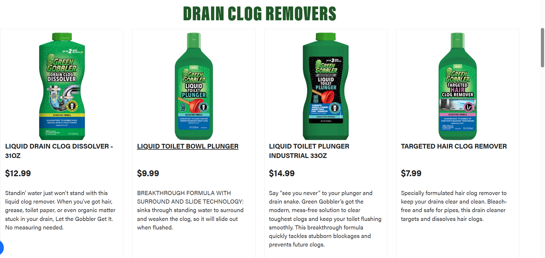 Drain Clog Dissolver (Green Gobbler)