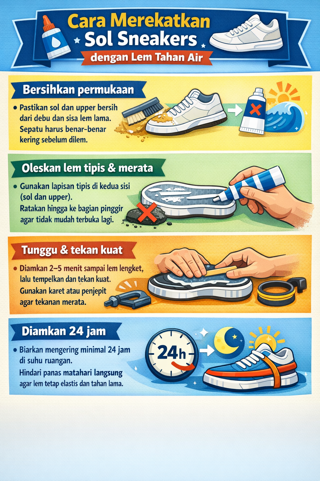 Cara Merekatkan Sol Sneakers dengan Lem Tahan Air