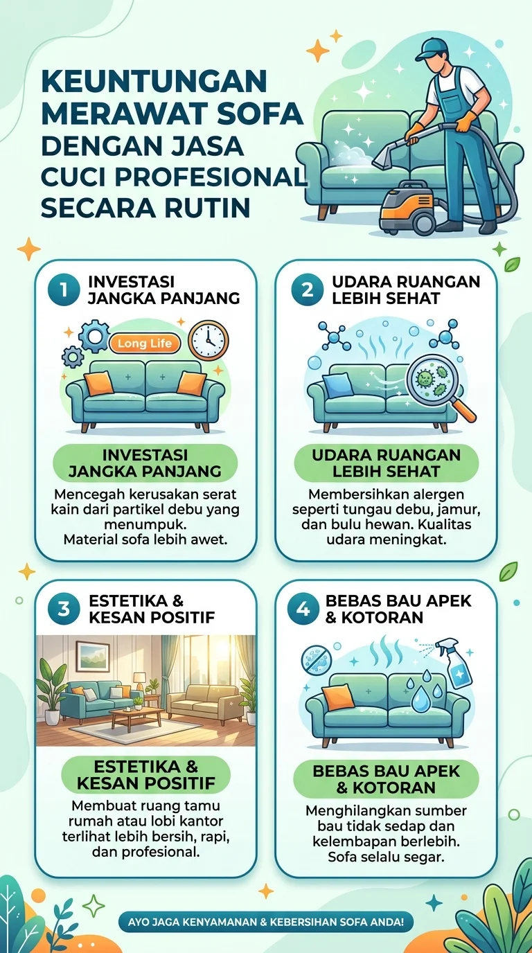 Infografik : Keuntungan Merawat Sofa Dengan Jasa Cuci Profesional Secara Rutin