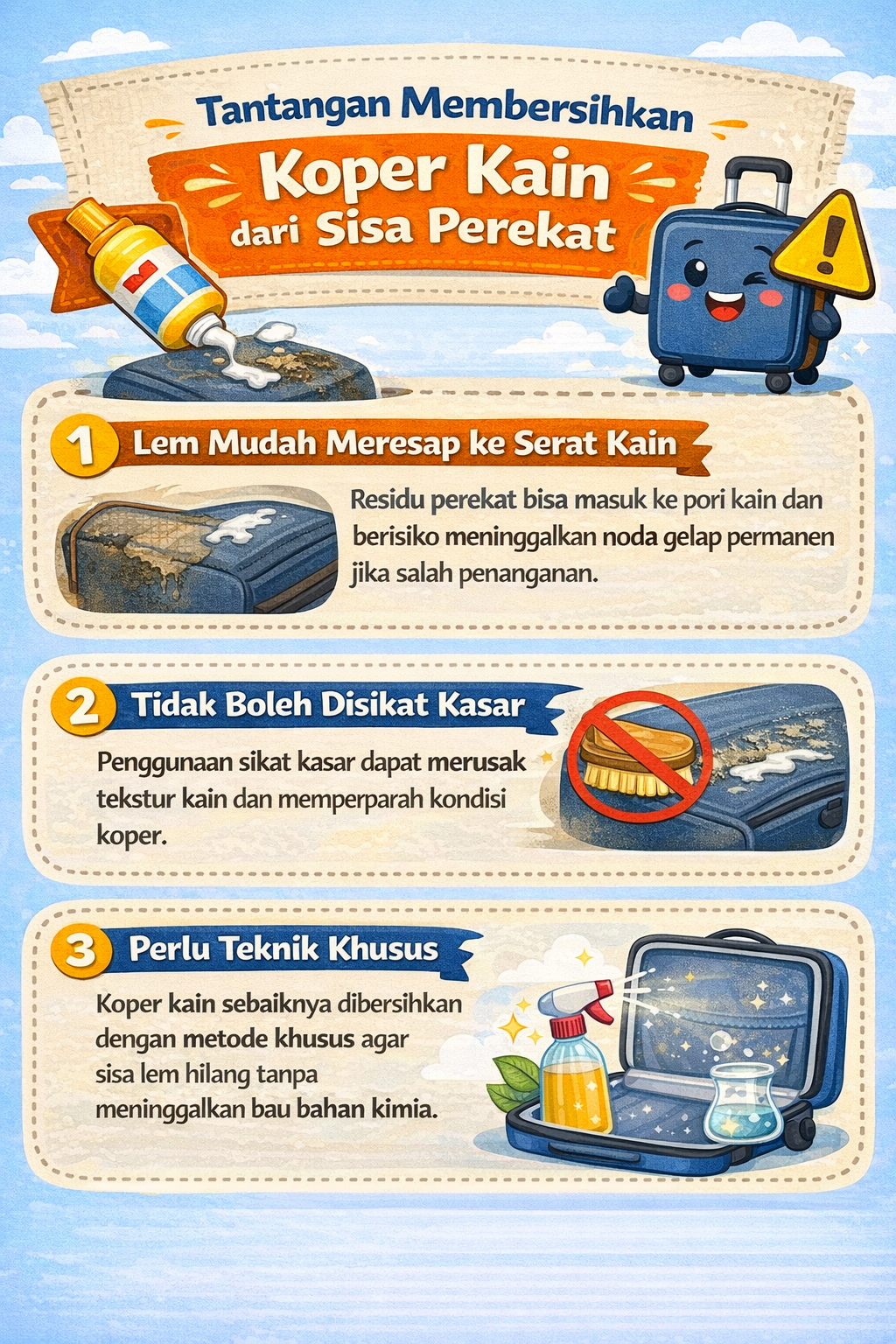 Tantangan Membersihkan Koper Kain dari Sisa Perekat