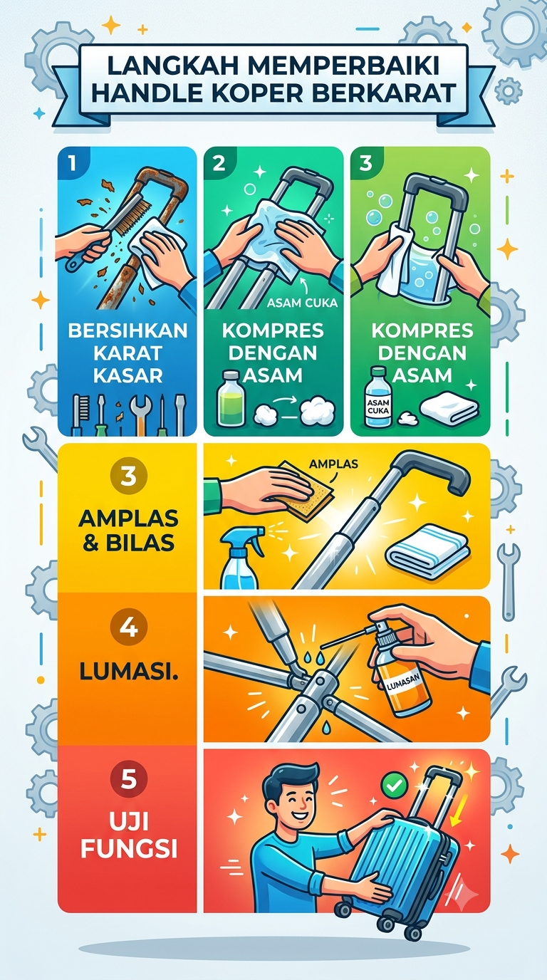 Infografik : Langkah Memperbaiki Handle koper Berkarat