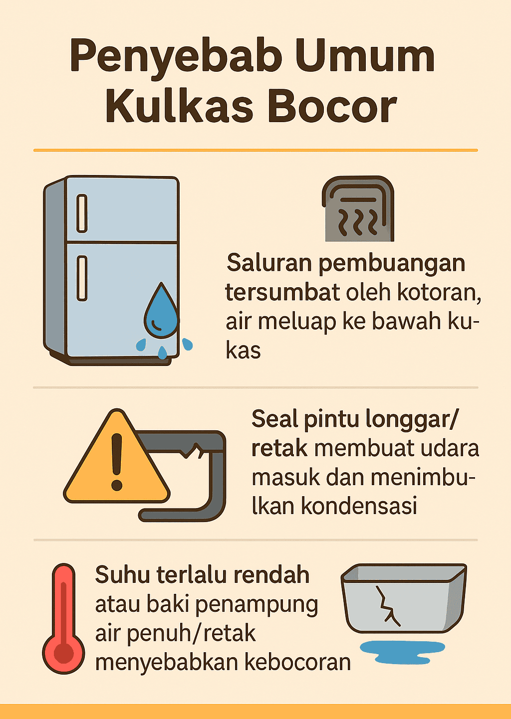 Infografik: Penyebab Umum Kulkas Bocor