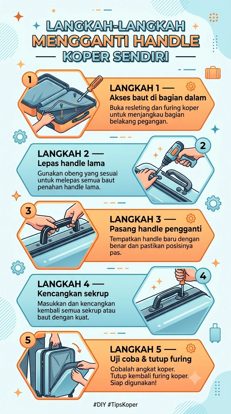 Infografik :Langkah-Langkah Mengganti Handle Koper Sendiri