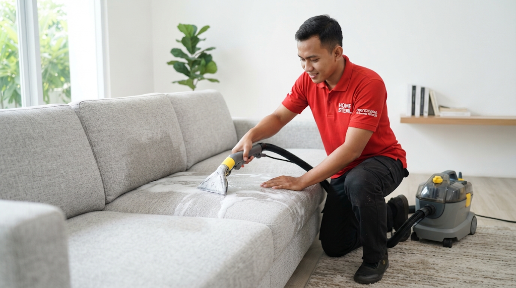 Proses Pengerjaan Wet Cleaning Sofa