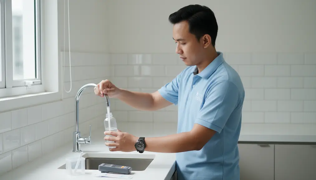 Proses pengambilan sampel air tanah keruh berlumpur untuk pengujian parameter laboratorium - home-steril.com