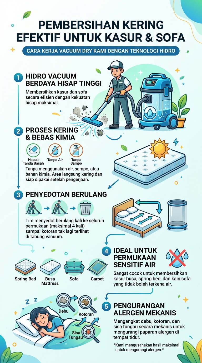 Infografik : Pemersihan Kering Efektif Untuk Kasur & Sofa 