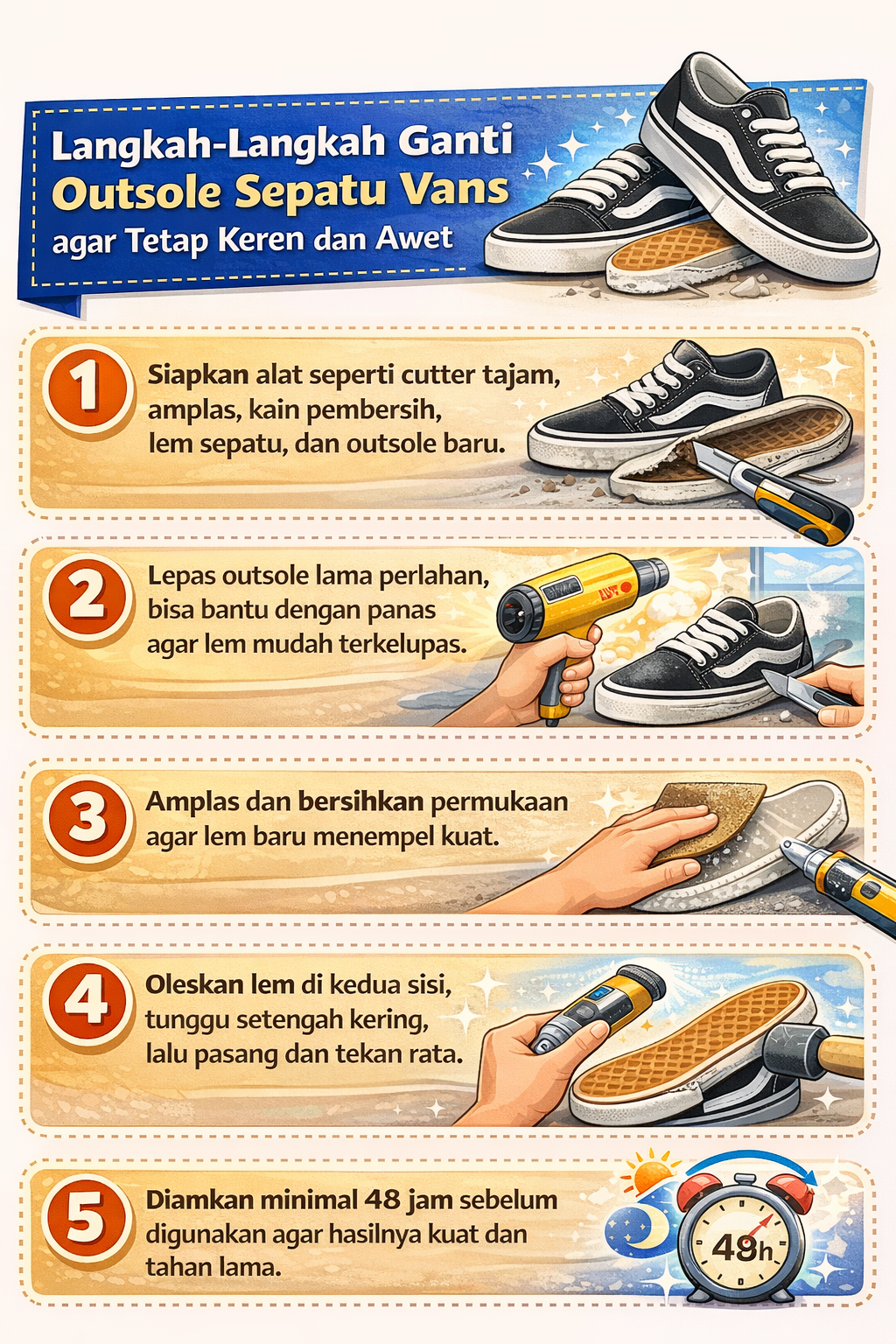 Langkah-Langkah Ganti Outsole Sepatu Vans agar Tetap Keren dan Awet