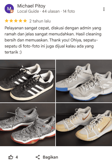 Ulasan Pelanggan Cuci Sepatu di Sneakershoot