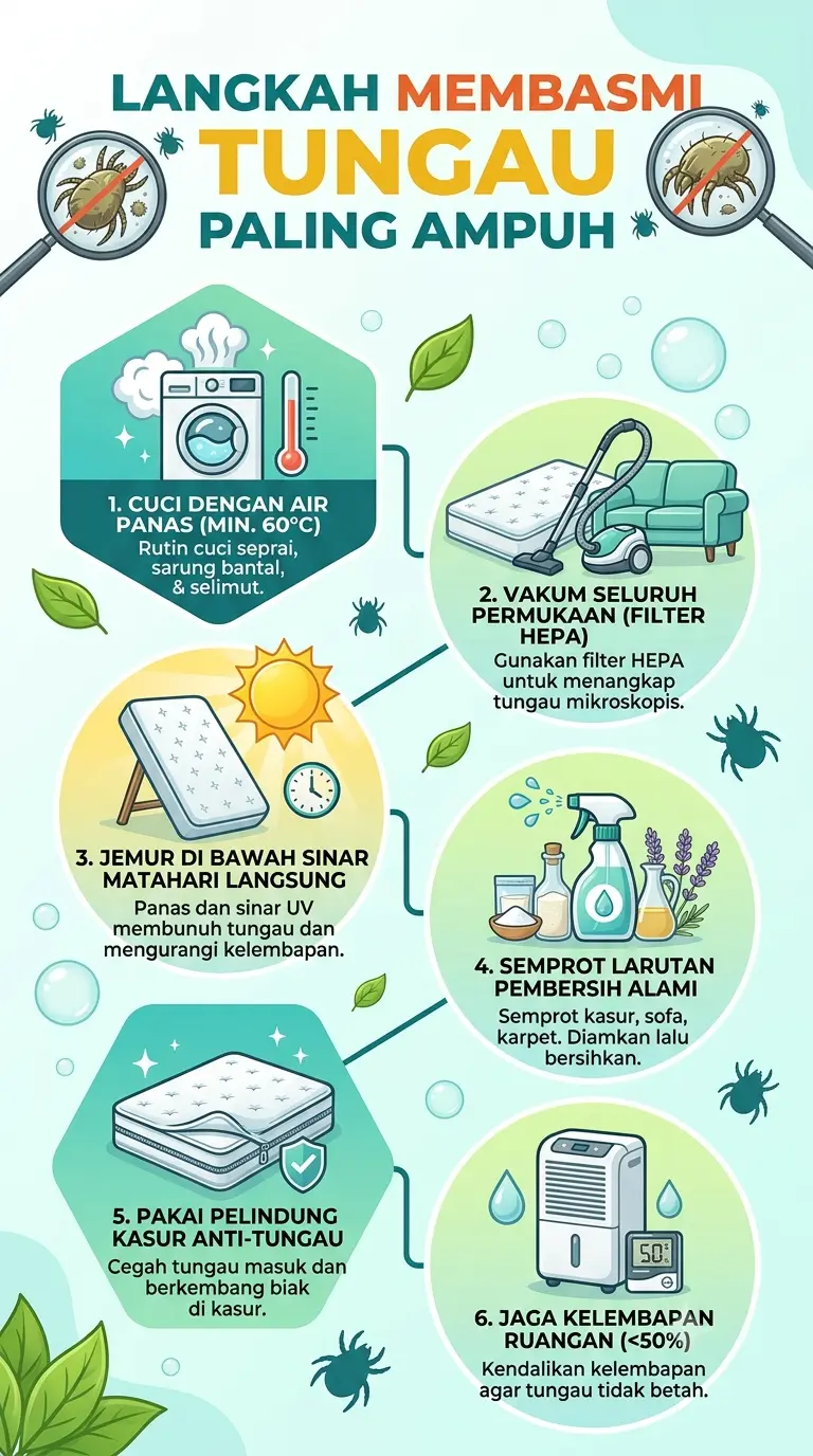 Infografik : langkah membasmi tungau yang paling ampuh