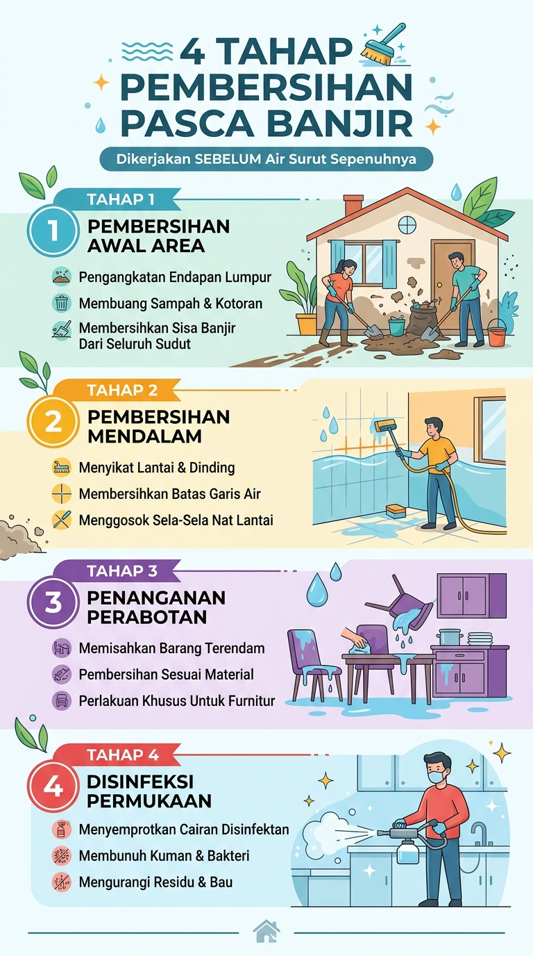 Infografik : 4 Tahap Pembersihan Pasca Banjir
