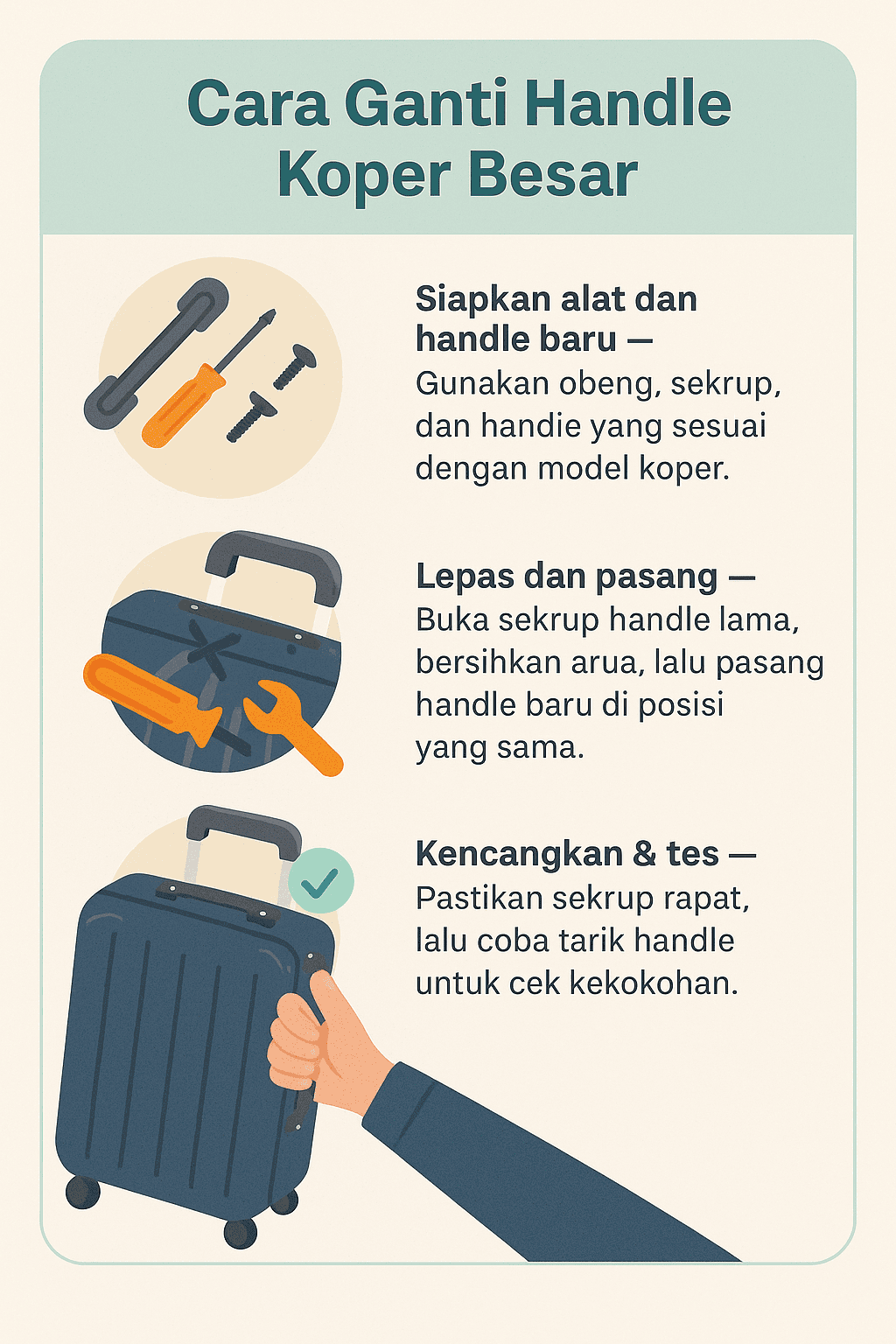 Infografik: Cara Ganti Handle Koper Besar