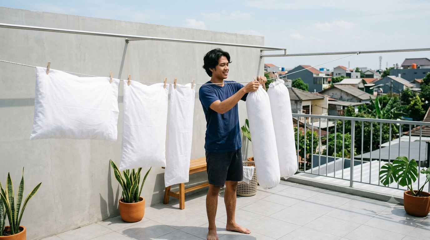Berapa lama menjemur bantal dan guling?