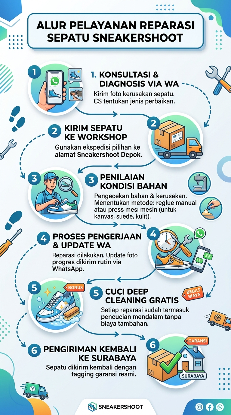 Infografik : Alur Pelayanan Reparasi Sepatu Sneakershoot