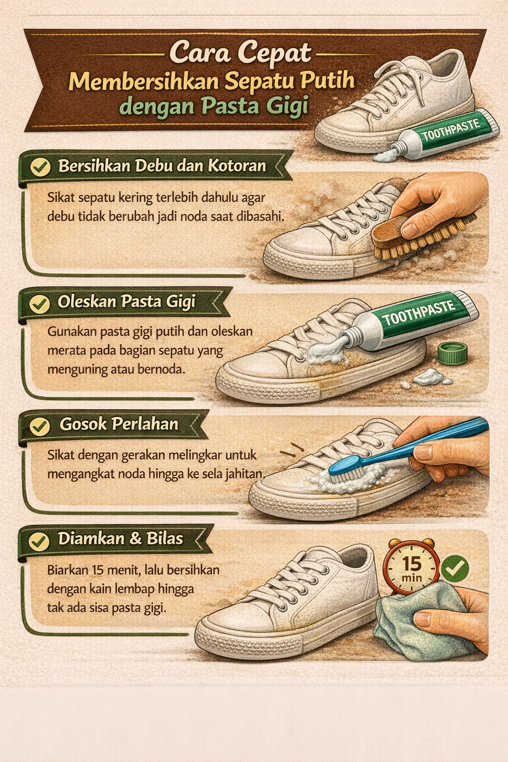 Cara cepat membersihkan sepatu putih dengan pasta gigi
