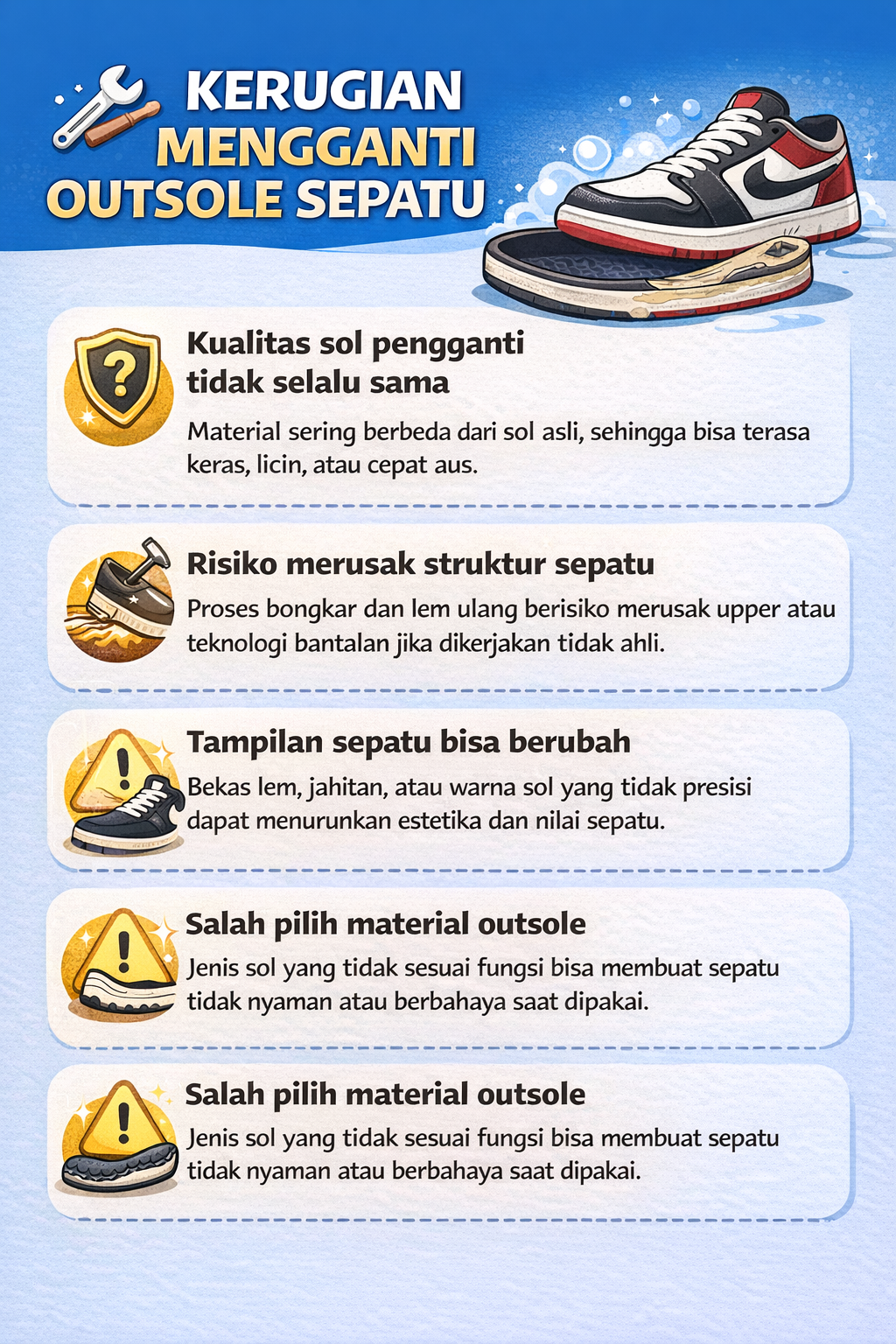 Kerugian Mengganti Outsole Sepatu