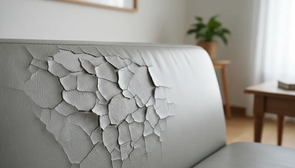 Kerusakan retak seribu akibat degradasi material pada permukaan bahan polyurethane PU leather - home-steril.com