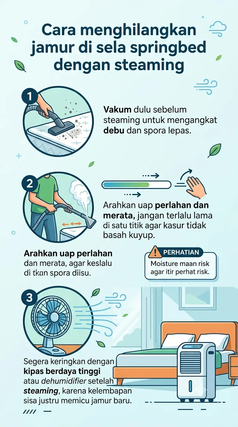 Infografik : Cara menghilangkan jamur di sela springbed dengan steaming