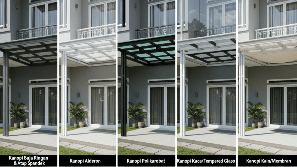 Perbandingan Material Atap Kanopi: Polycarbonate, Spandek, dan Alderon