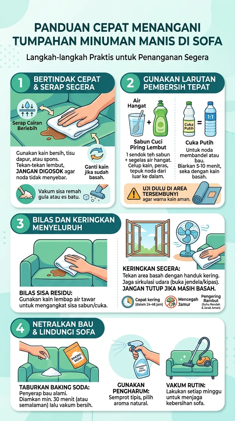 Infografik : Panduan Cepat Menangani Tumpahan Minuman Manis Di Sofa