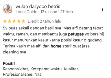 Testimonial Pelanggan Home Steril