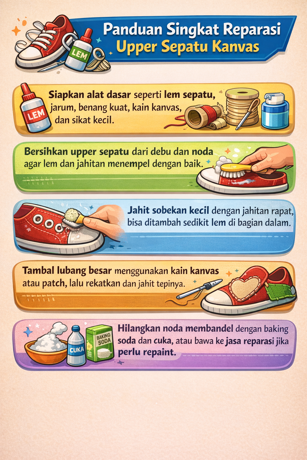 Panduan Singkat Reparasi Upper Sepatu Kanvas