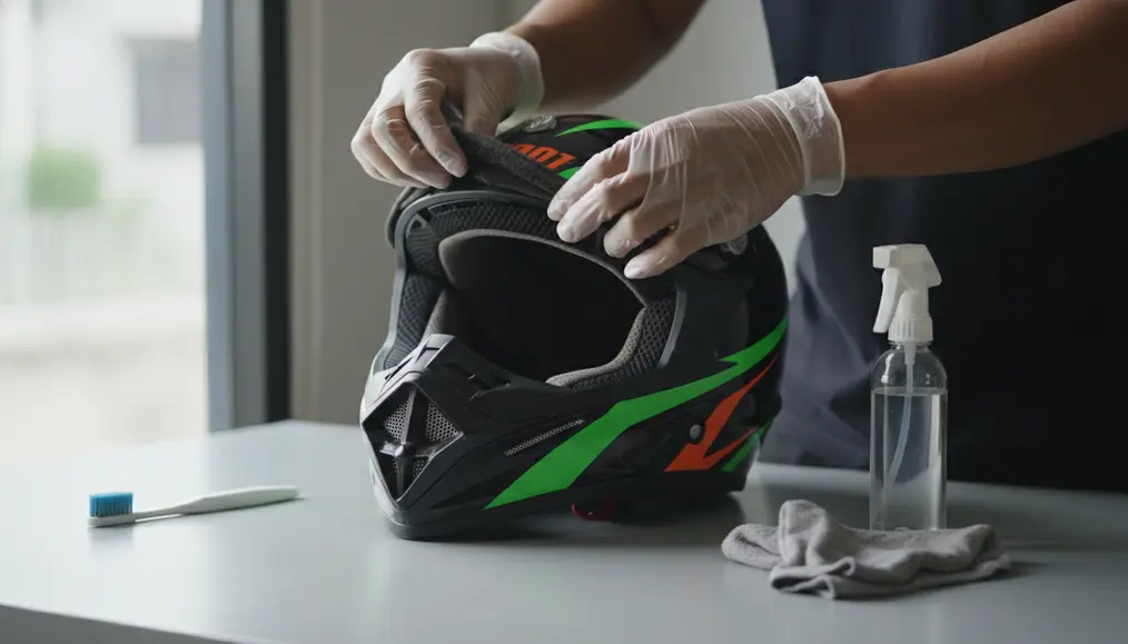 Persiapan Awal Sebelum Cuci Helm Trail yang Penuh Lumpur
