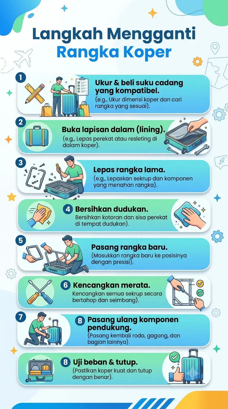 Infografik :Langkah Mengganti Rangka Koper
