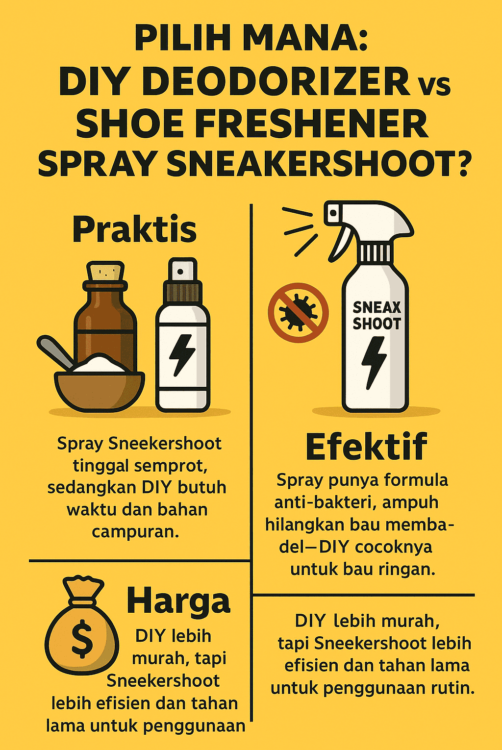 Infografik: Pilih Mana: DIY Deodorizer vs Shoec Freshener Spray Sneakershoot?