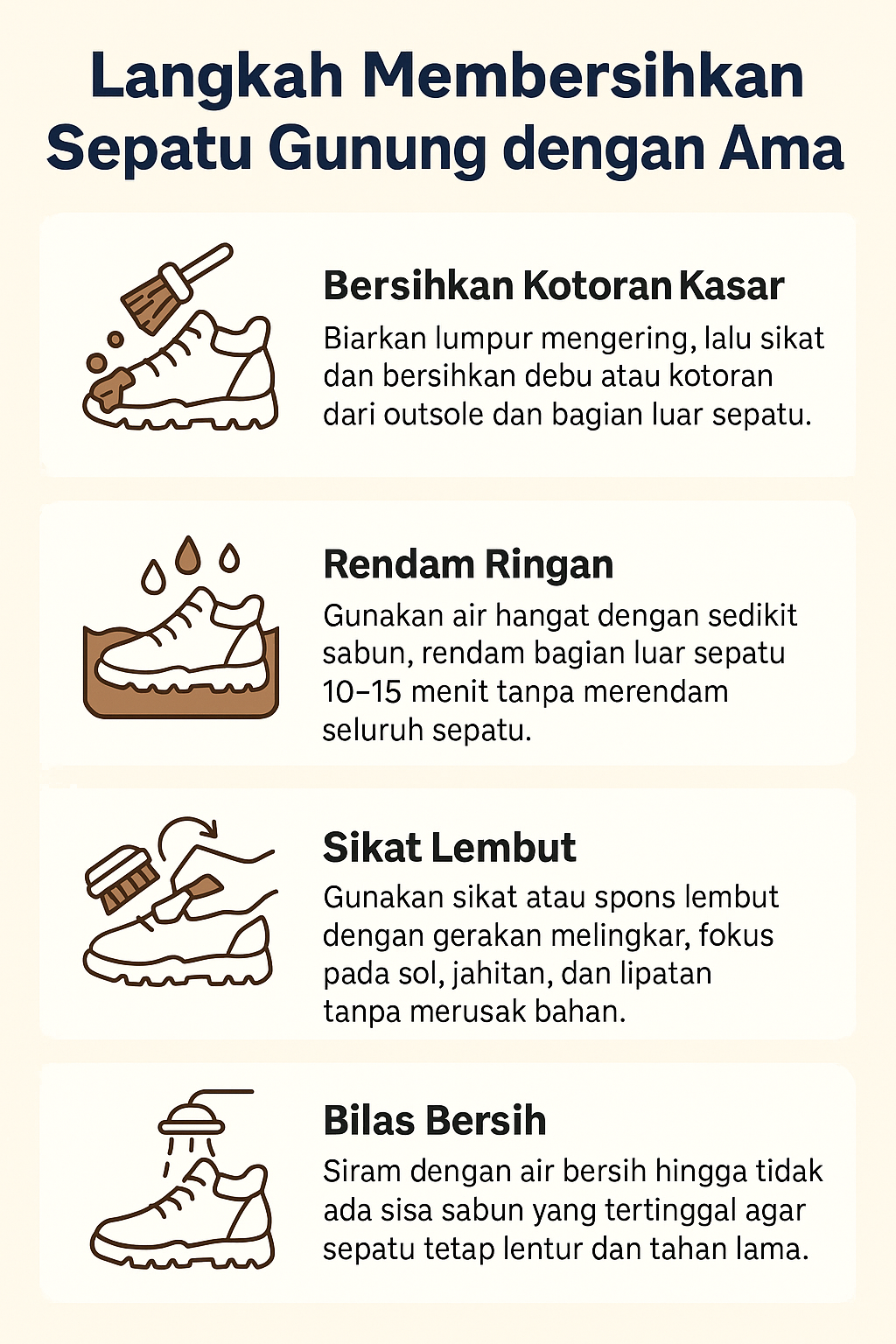 Langkah Membersihkan Sepatu Gunung dengan Aman