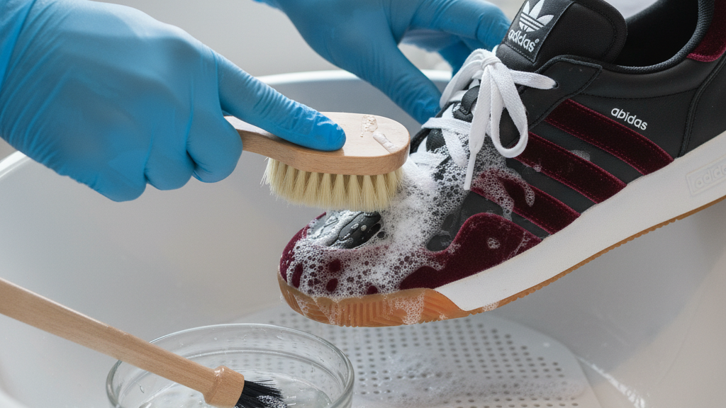  Proses Cuci Sepatu Beludru dengan Larutan Sabun Lembut