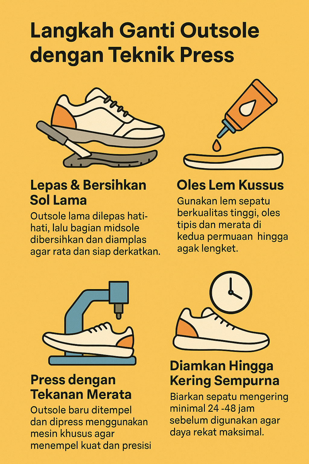 Langkah Ganti Outsole dengan Teknik Press