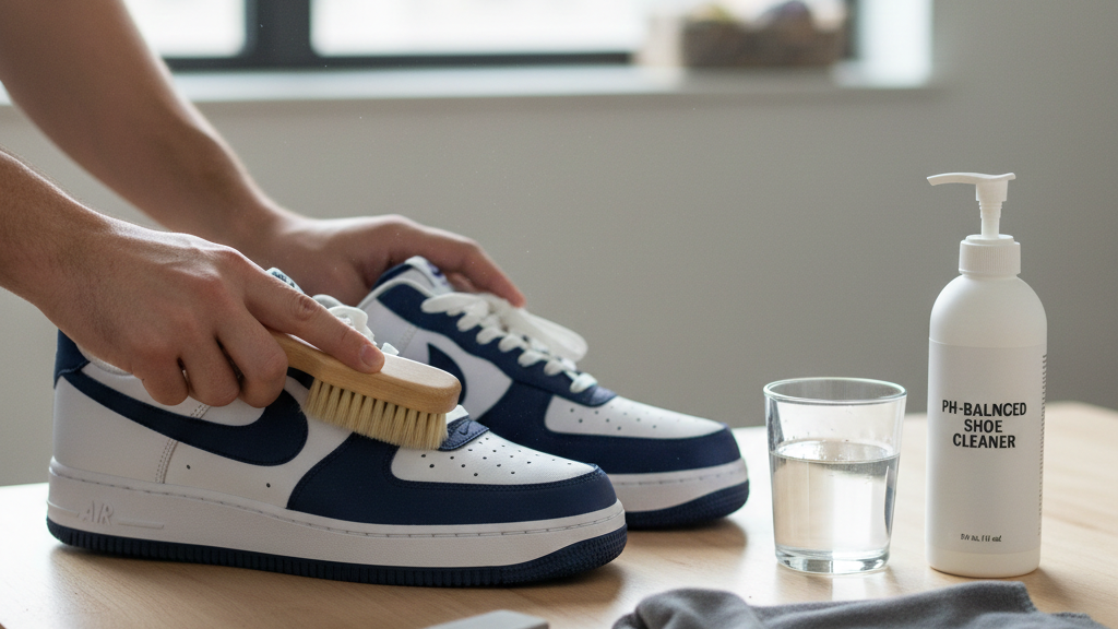 Layanan treatment khusus sepatu kulit suede menggunakan peralatan standar workshop profesional - sneakershoot.id