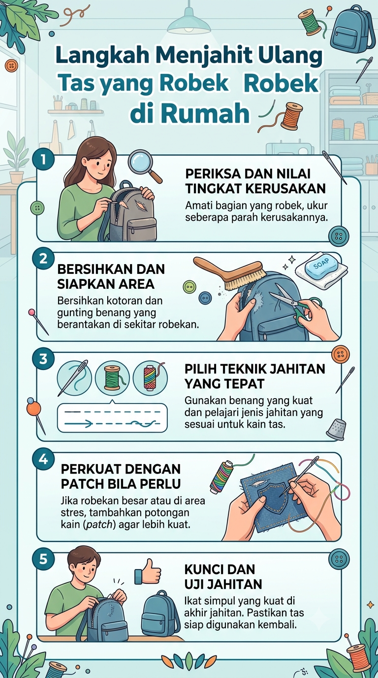 Infografik : Langkah Menjahit Ulang Tas yang Robek di Rumah