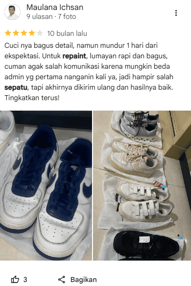 Rating Pelanggan yang Repaint Sepatu di Sneakershoot