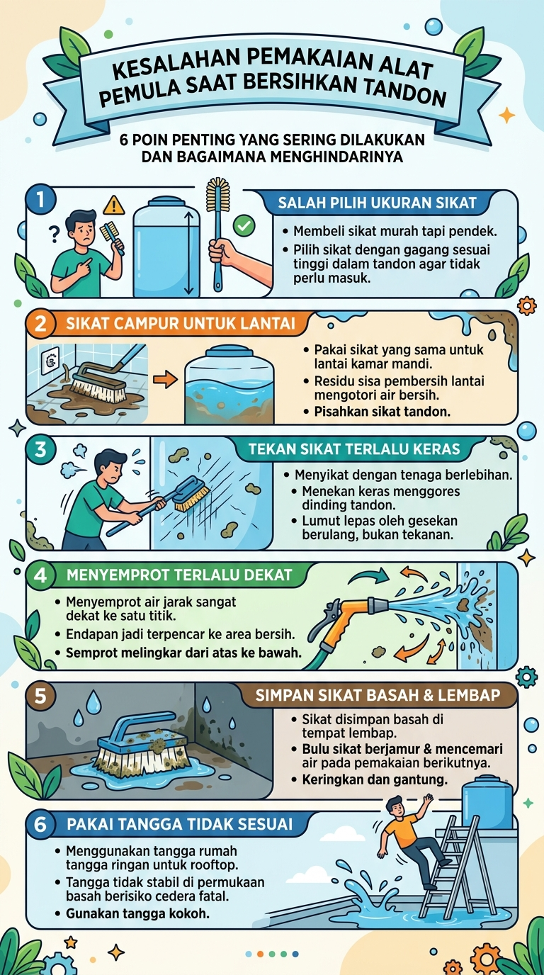 Infografik : Kesalahan Pemakaian Alat Pemula Saat Bersihkan Tandon