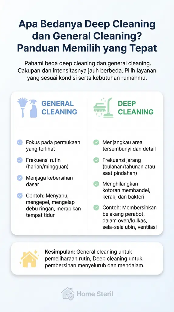 Apa Bedanya Deep Cleaning dan General Cleaning? Panduan Memilih yang Tepat