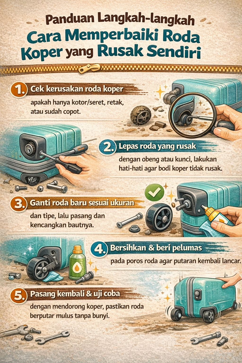 Panduan Langkah-langkah Cara Memperbaiki Roda Koper yang Rusak Sendiri