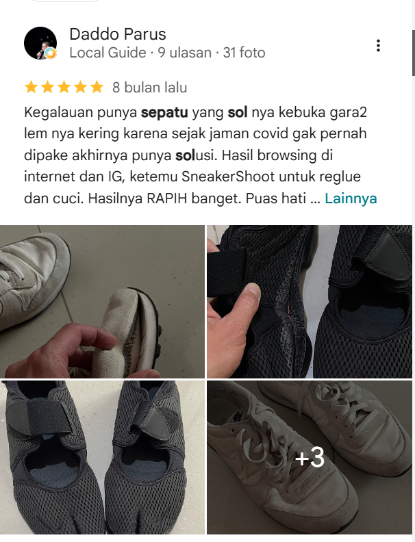Ulasan Pelanggan Reglue Sol Sepatu di Sneakershoot