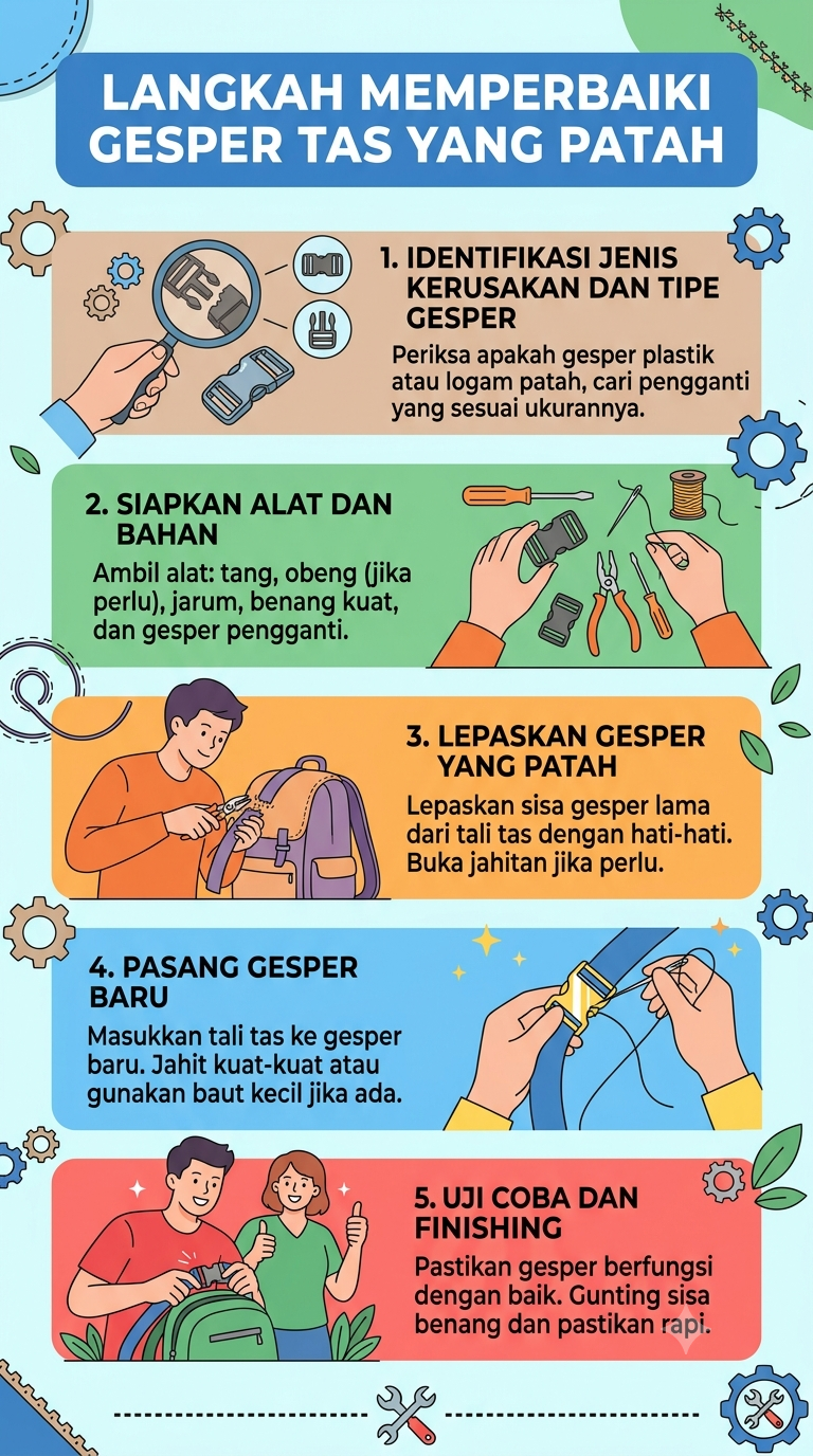 Infografik : Langkah Memperbaiki Gesper Tas yang Patah