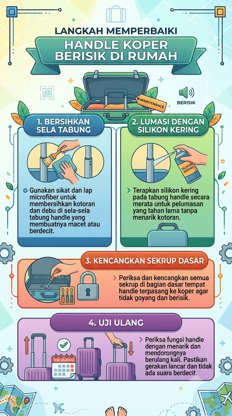 Infografik : Langkah Memperbaiki Handle Koper Berisik di Rumah