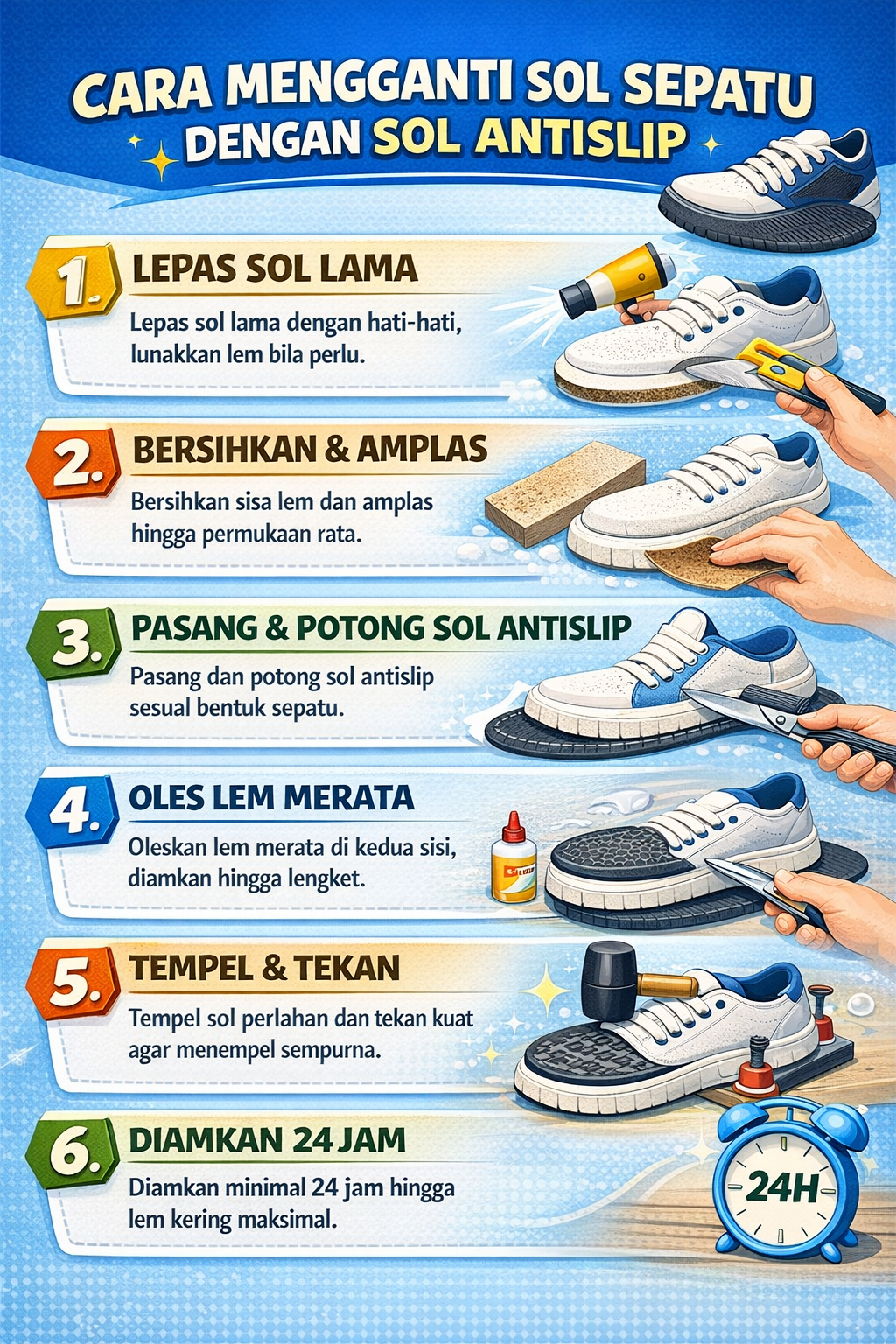 Cara Mengganti Sol Sepatu dengan Sol Antislip
