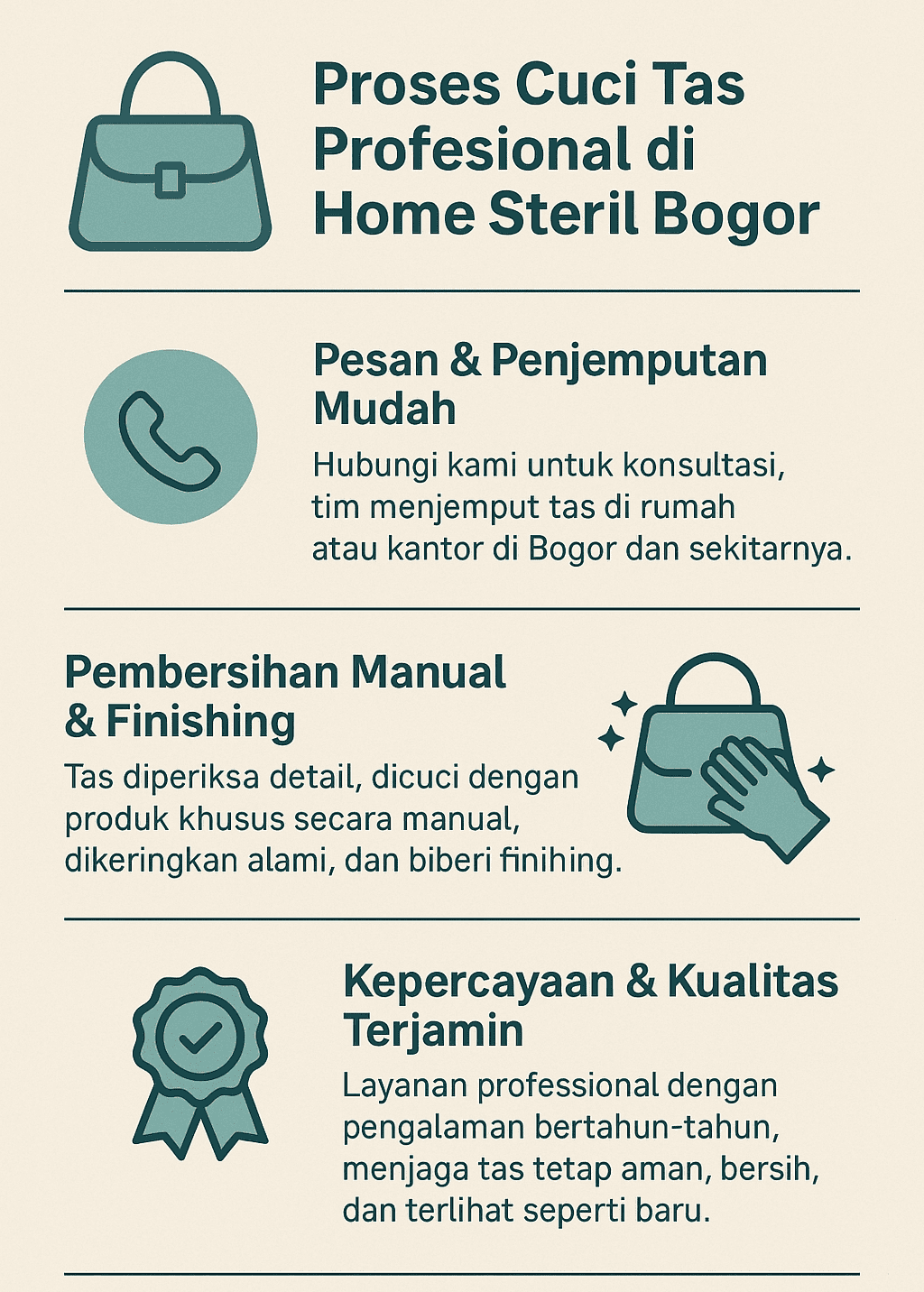 Infografik: Proses Cuci Tas Profesional di Home Steril Bogor