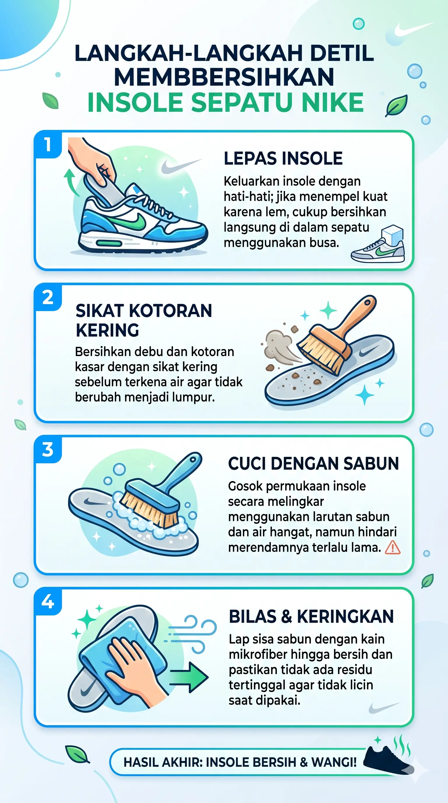 Infografis cara membersihkan insole sepatu Nike - sneakershoot.id