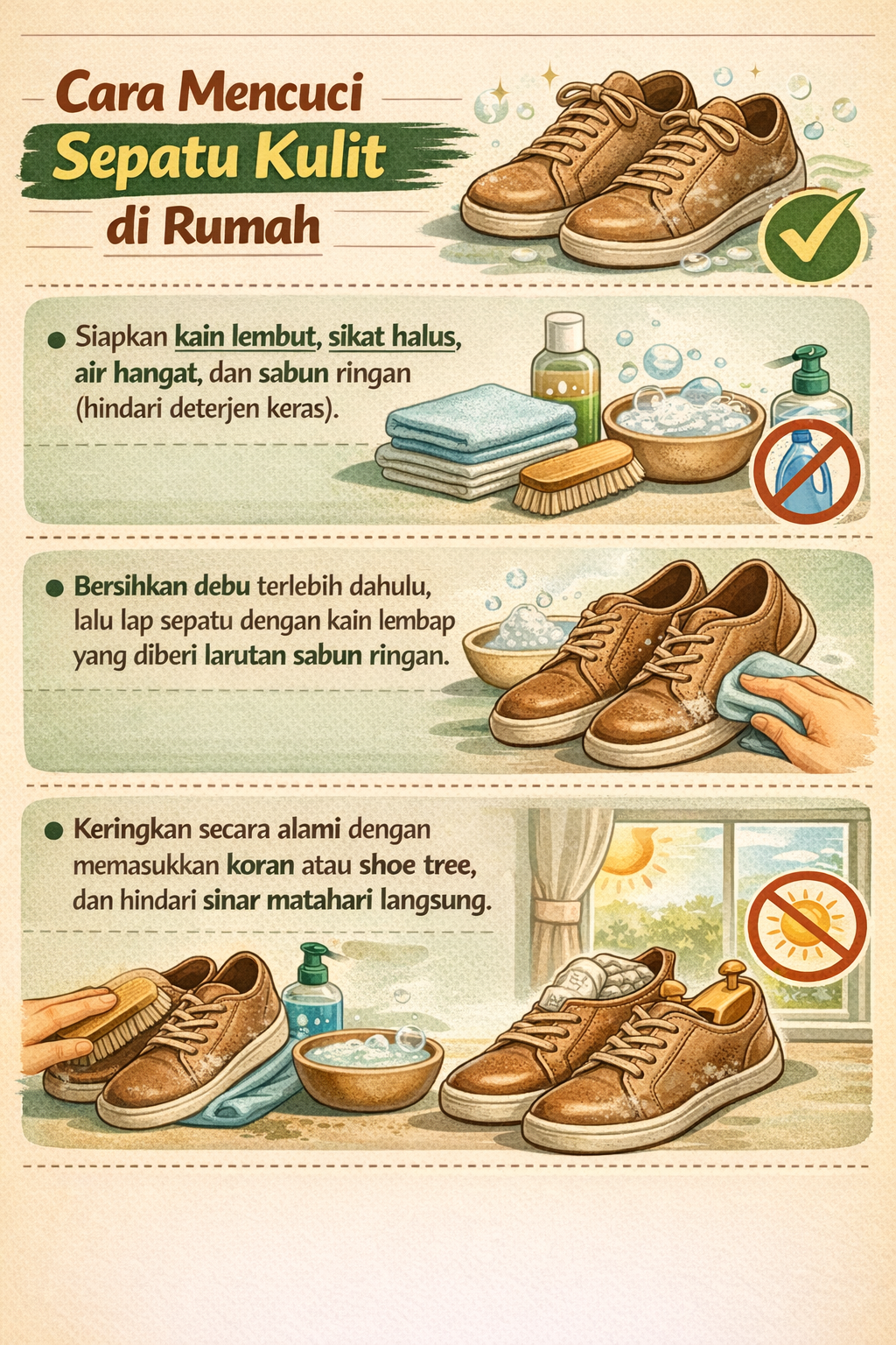 Cara Mencuci Sepatu Kulit Sintetis di Rumah